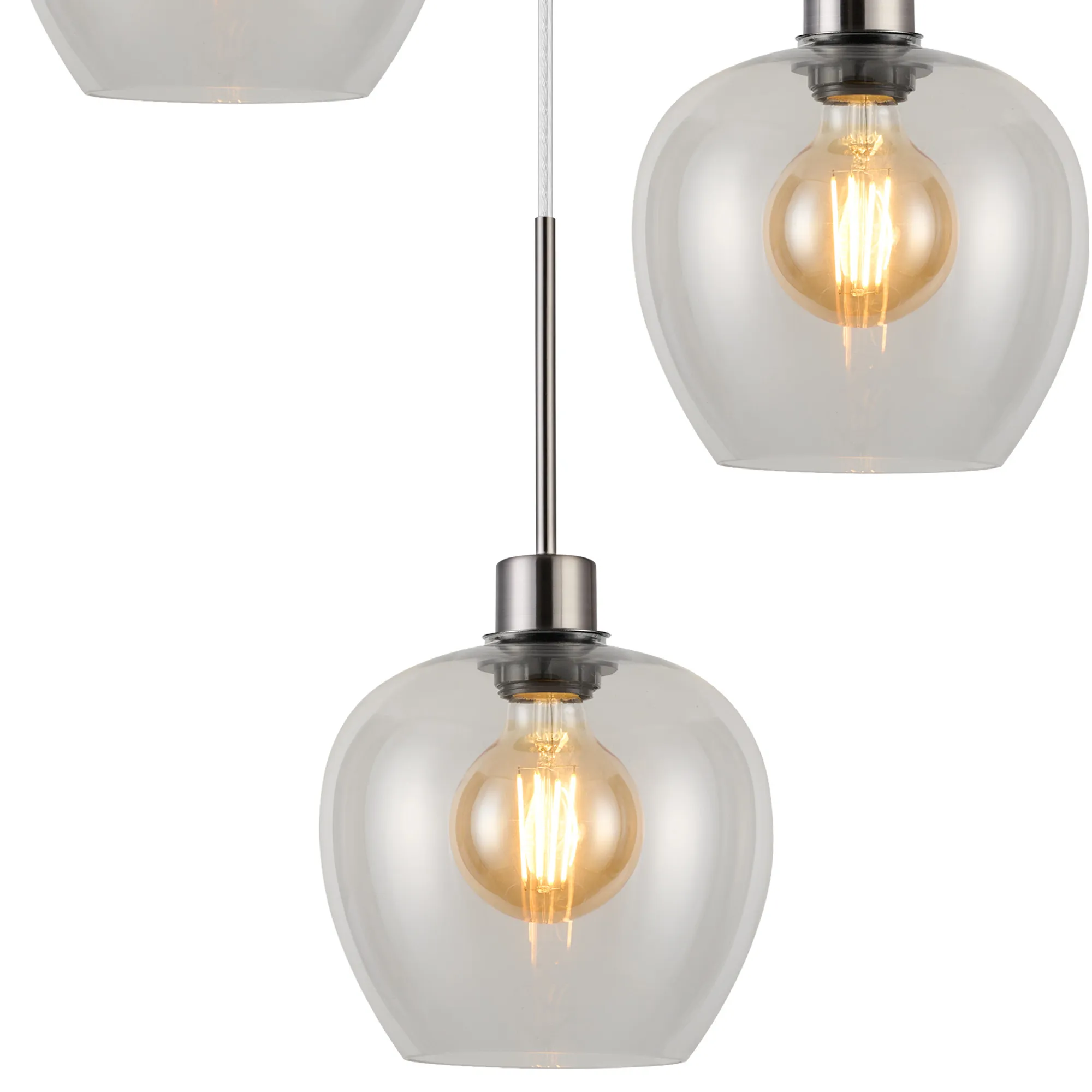 Lori 40cm Round Pendant, 3 Light Adjustable E27, Satin Nickel/Clear Wine Shades DK1370  Deco Lori Satin Nickel